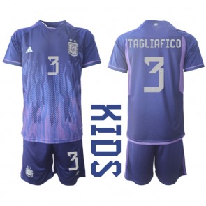 Argentina Nicolas Tagliafico #3 Borta Kläder Barn VM 2022 Kortärmad (+ Korta byxor)